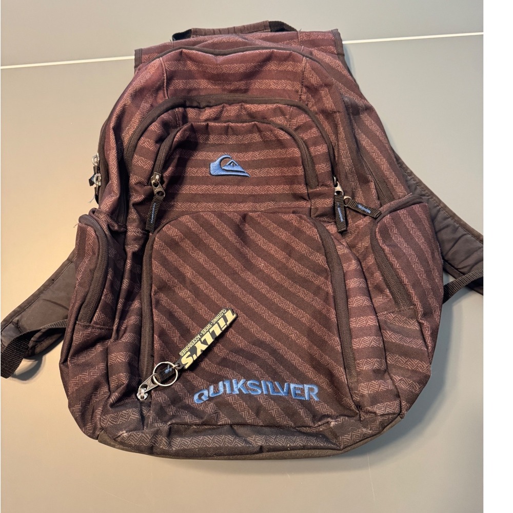 Vintage Y2K Quiksilver Brown Geometric Surf Skate Backpack Multi Pocket